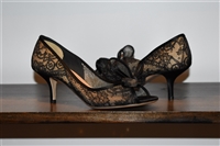 Black Lace Valentino Open-Toe Heels, size 6.5