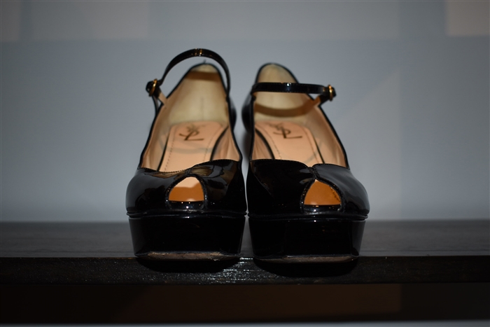Black Patent Saint Laurent Platform Pumps, size 7.5