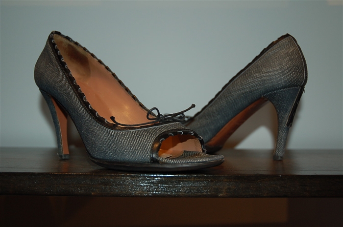 Dark Denim Alaia Sandal, size 6.5