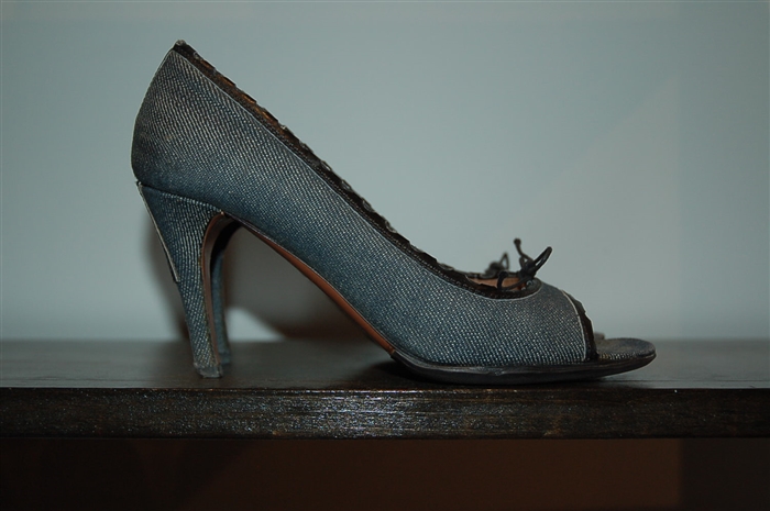 Dark Denim Alaia Sandal, size 6.5