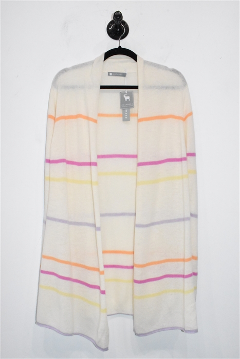Cream Stripe In Cashmere Long Cardigan, size M