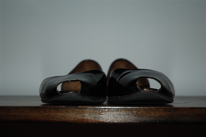 Black Patent Prada Flats, size 8