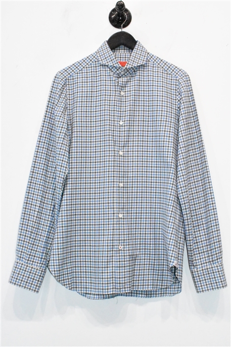 Blue Check Isaia Button Shirt, size S