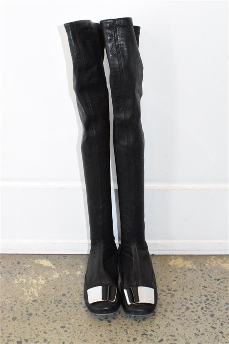 Black Leather Dior Over-the-Knee Boots, size 7