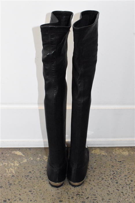 Black Leather Dior Over-the-Knee Boots, size 7