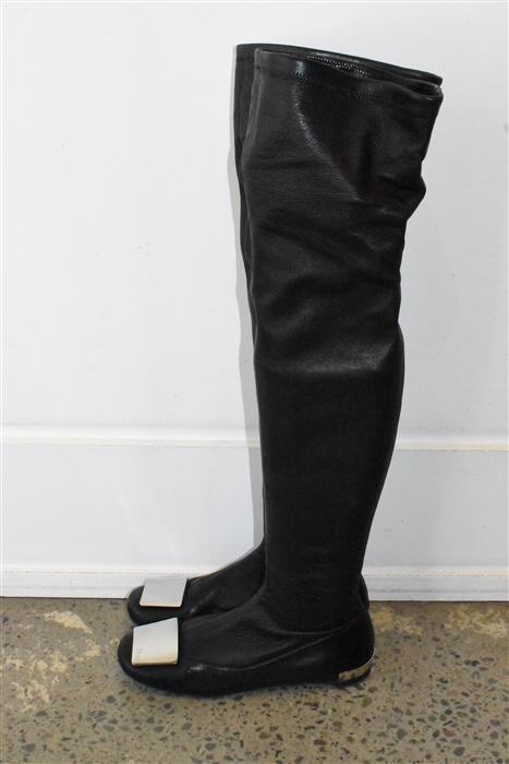 Black Leather Dior Over-the-Knee Boots, size 7