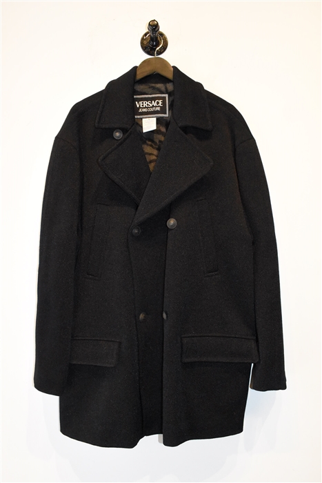 Shiny Black Versace Jeans Couture Coat, size L