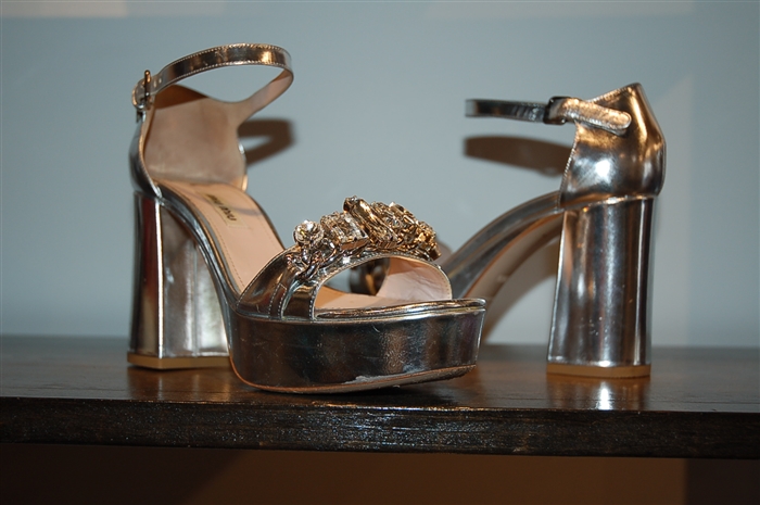 Metallic Silver Miu Miu Platform Sandals, size 6.5