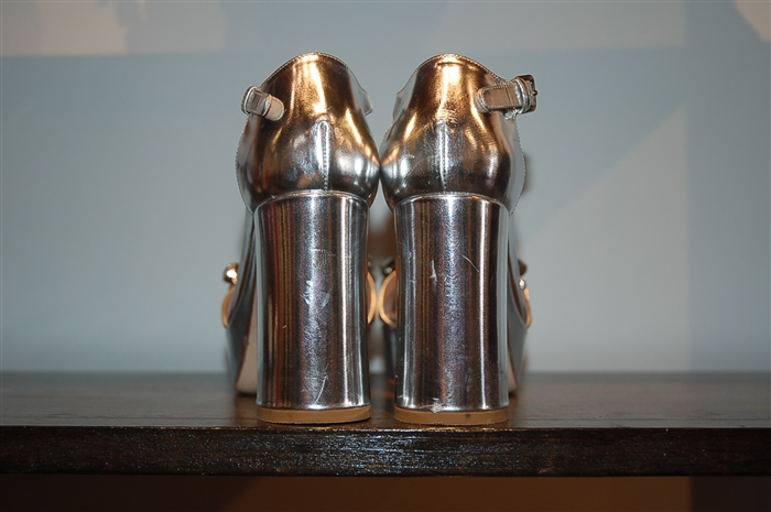 Metallic Silver Miu Miu Platform Sandals, size 6.5