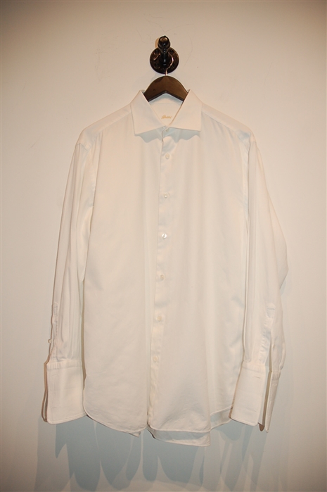 Crisp White Brioni Button Shirt, size L