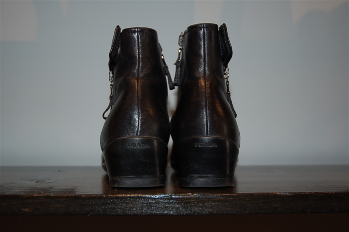 Black Leather Prada Ankle Boots, size 9.5