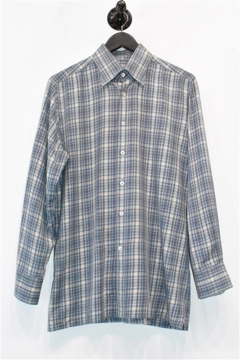 Blue Check Canali Button Shirt, size M