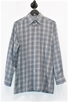 Blue Check Canali Button Shirt, size M