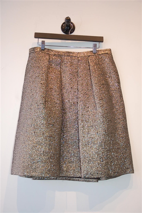 Gold Pink Tartan A-Line Skirt, size 14