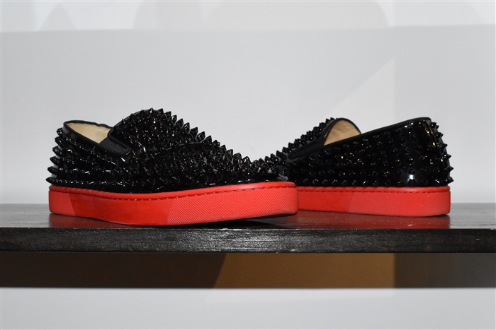 Black Patent Christian Louboutin Slip-On Sneaker, size 12