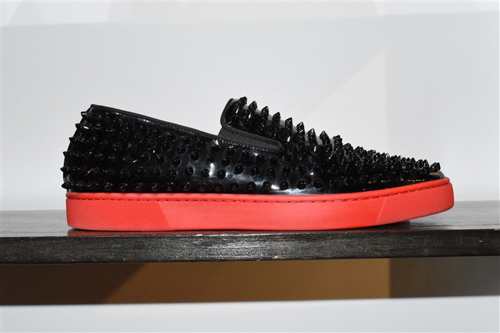 Black Patent Christian Louboutin Slip-On Sneaker, size 12