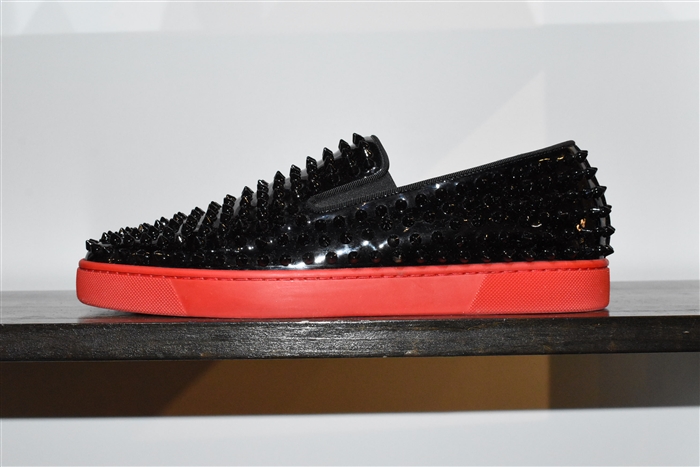 Black Patent Christian Louboutin Slip-On Sneaker, size 12