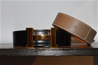 Black Leather Hermes Belt Set, size S