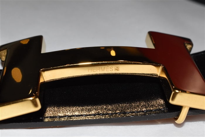 Black Leather Hermes Belt Set, size S