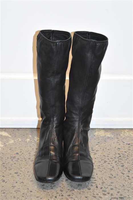 Black Leather Miu Miu Tall Boots, size 7.5