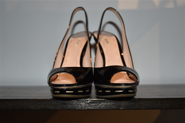 Black Patent Miu Miu Peep-Toe, size 7