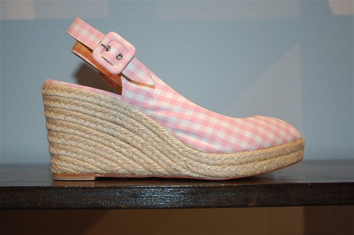 Pink Gingham Christian Louboutin Wedge, size 10