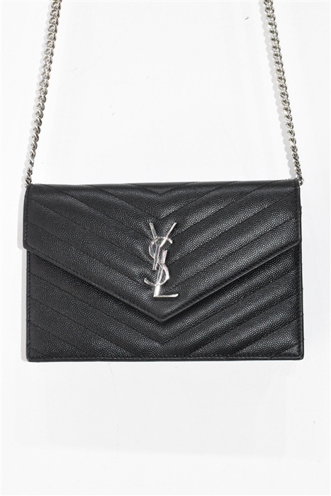 Black Leather Saint Laurent Wallet on Chain, size S