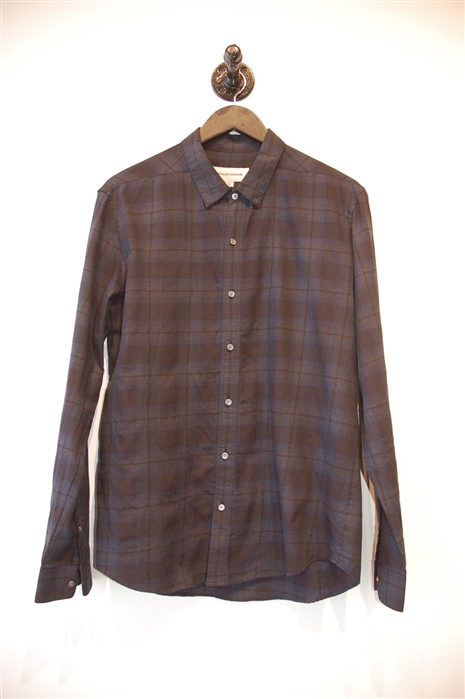 Navy Check Solid Homme Button Shirt, size L