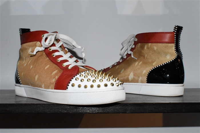 Animal Print Christian Louboutin High-Top Sneakers, size 12