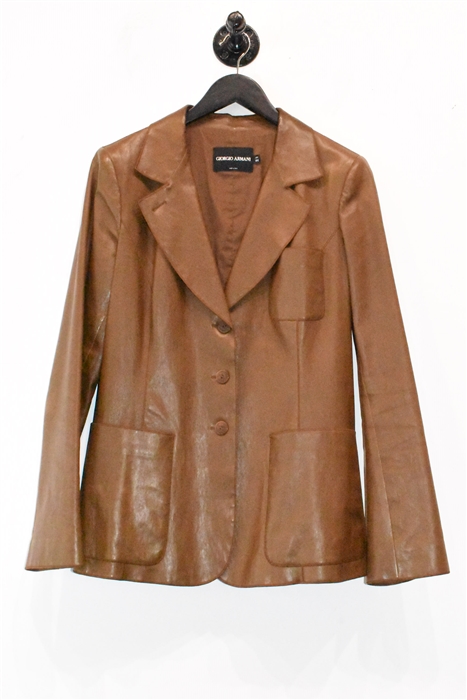 Walnut Giorgio Armani Leather Jacket, size 8