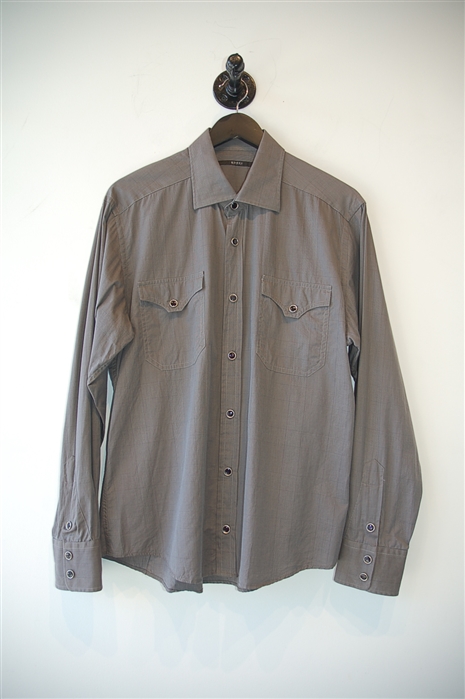 Gray Check Gucci Button Shirt, size L