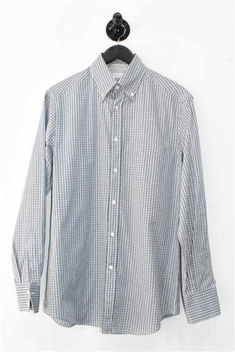 Gray Check Brunello Cucinelli Button Shirt, size M
