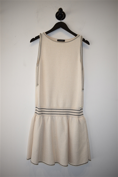 chanel drop waist dress CHANEL Size 6 Cream Black Viscose Blend Ribbed Contrast Trim Drop Wais –  Sui Generis Designer Consignment main image 1
