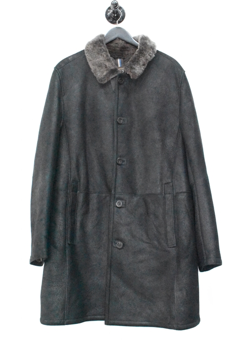 Black Leather Gimo's Shearling Coat, size L