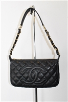 Black Leather Chanel Shoulder Bag, size S